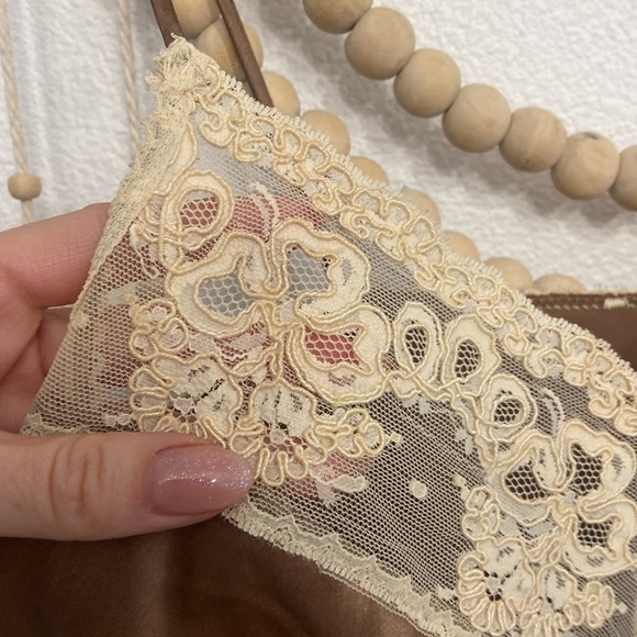 Vintage satin lace camisole tank top neutral brown cream no size small medium - Picture 8 of 17